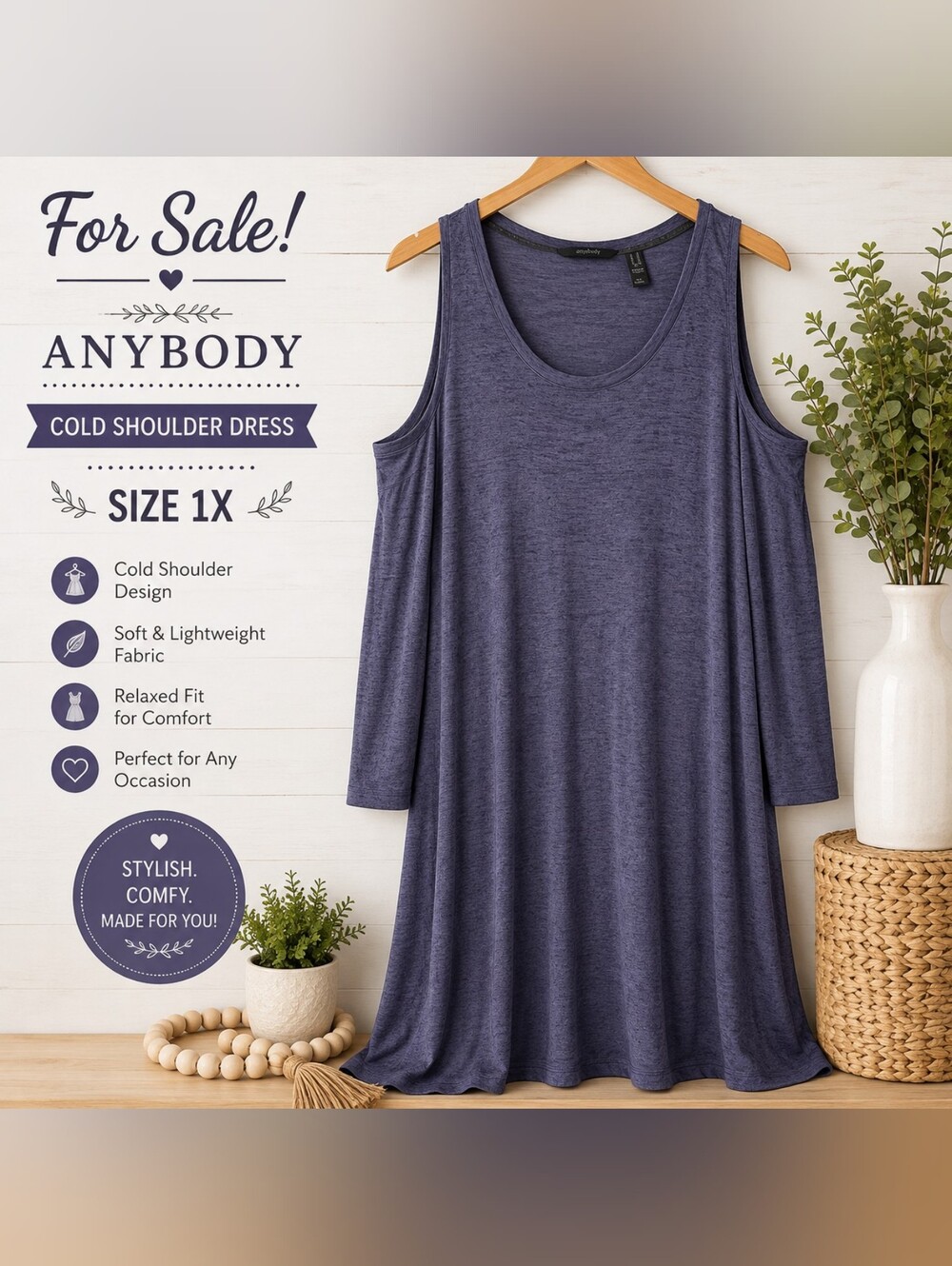 AnyBody Cold-Shoulder Long Sleeve Dress - Heather Navy